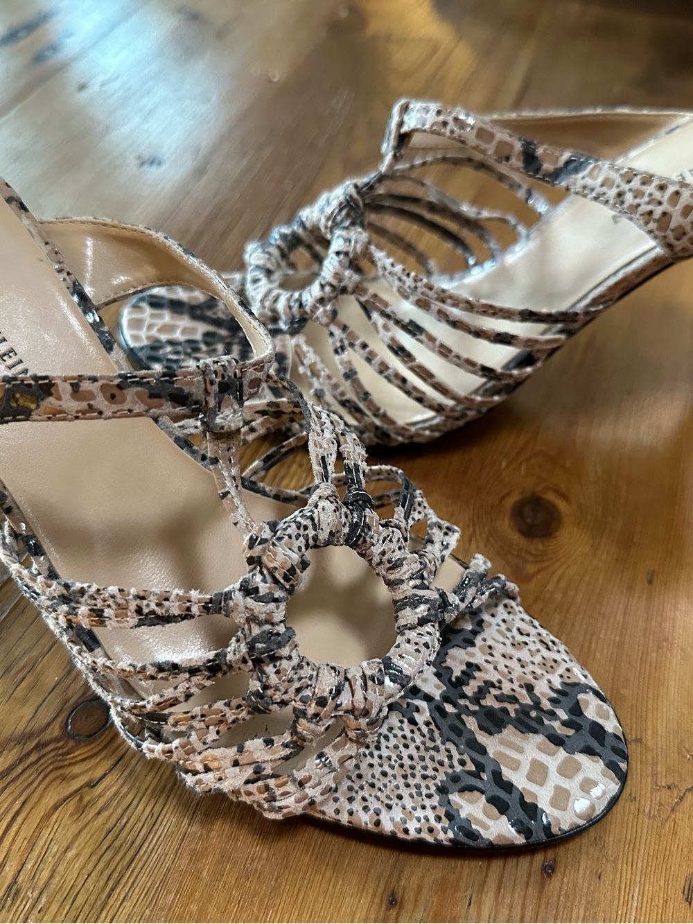 Anne Klein Beige Snake-Print Strappy Heel Sandals - Picture 5 of 7